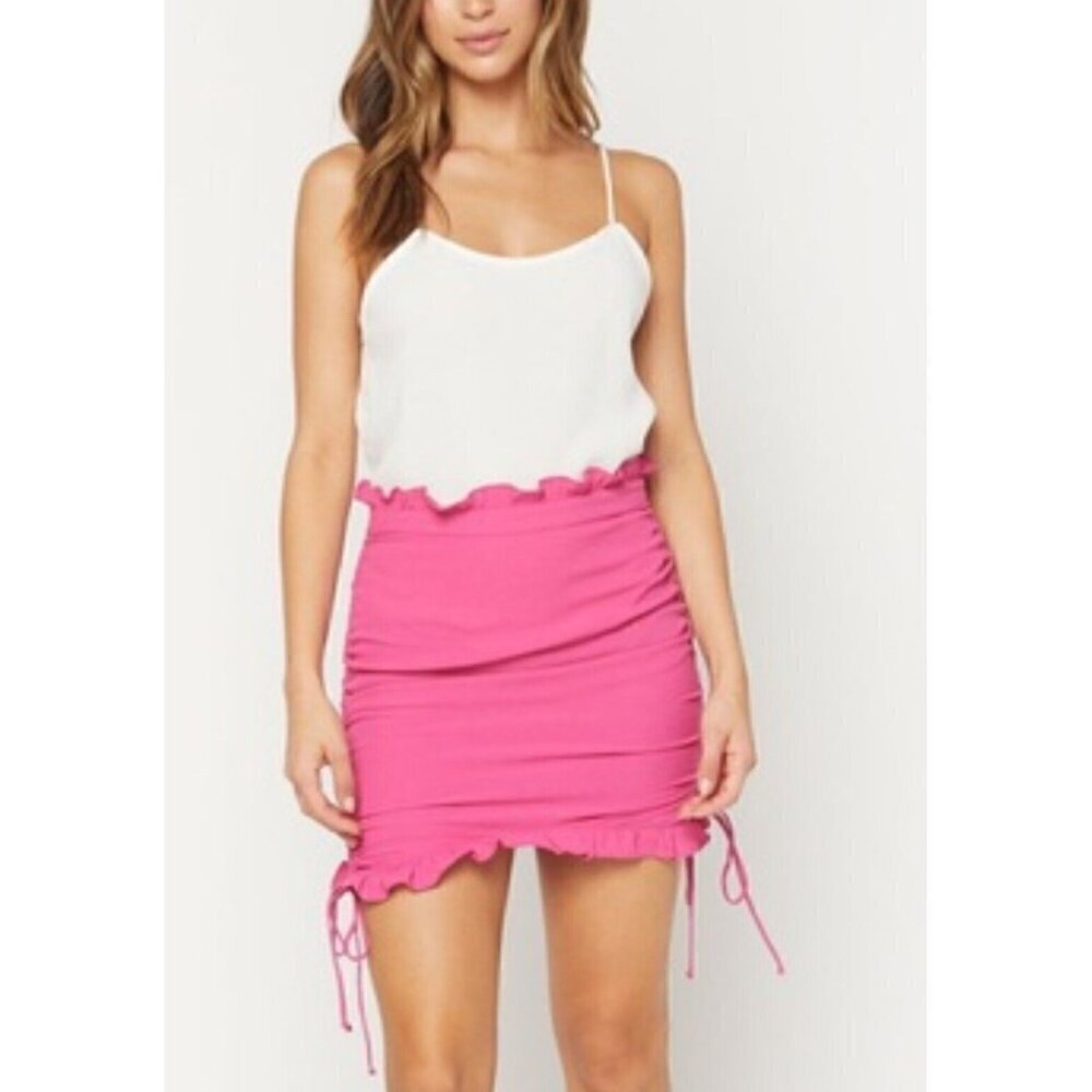 New Flynn Skye Maren Mini Skirt Womens L Sangria  Pink Ruffle Ruched
